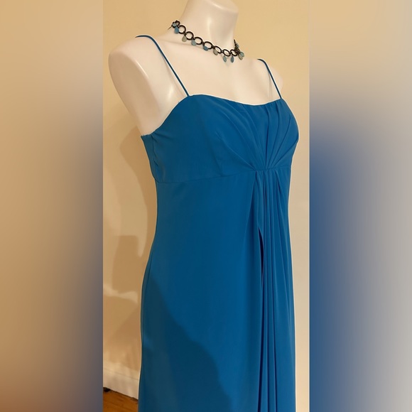 Alfred Angelo Marine Blue Sheer Baby Doll/Shift Midi Dress Sz 10 Draped … - Picture 2 of 16